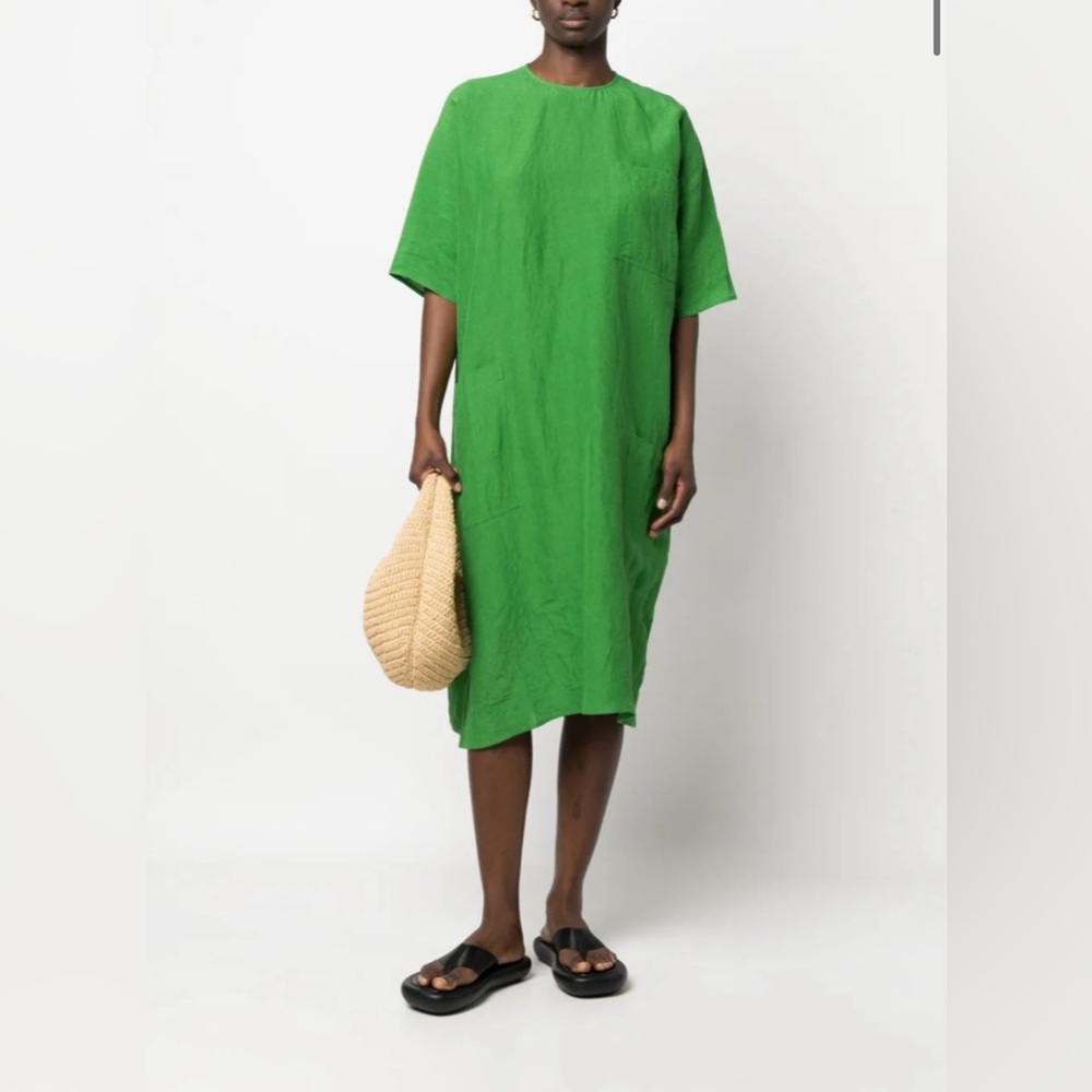Sofie D'Hoore Crew-Neck Linen T-Shirt Dress, Green, Designer, 36 Small